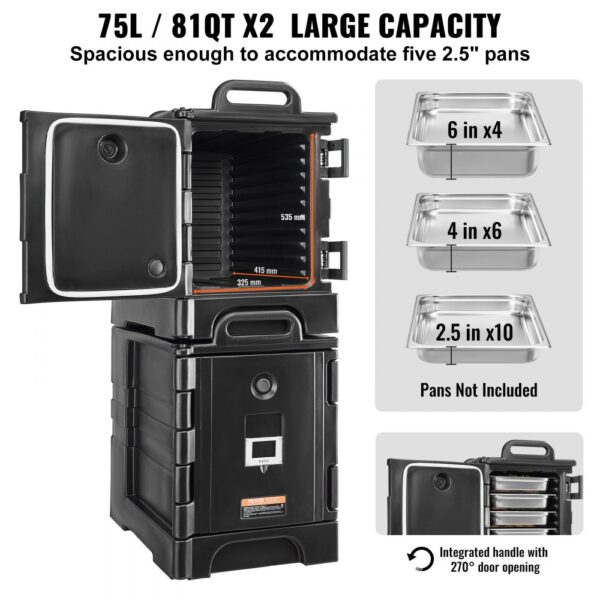 VEVOR Isolierter Speisenbehälterträger Warmhaltebox für Gastronomie 75 L x 2 – Bild 3
