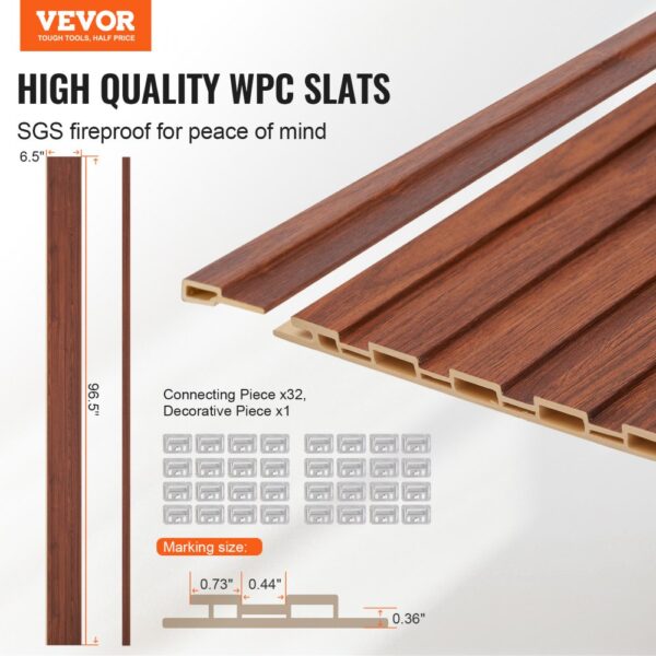 VEVOR Akustikpaneele 8er-Set, 2450 x 166 mm, WPC-Akzent-Wandpaneele aus Holz für moderne Innenwände – Bild 2