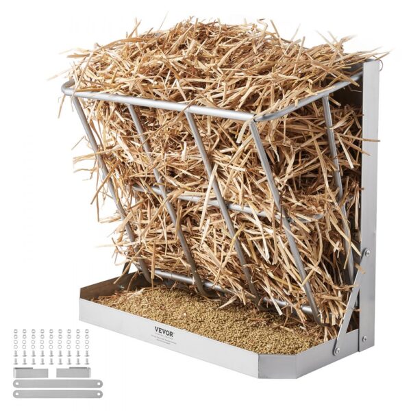 VEVOR Heuraufe Vieh, 610 x 297 x 584 mm, 2-in-1-Futterautomat für Heu & Getreide