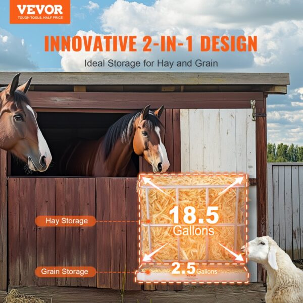 VEVOR Heuraufe Vieh, 610 x 297 x 584 mm, 2-in-1-Futterautomat für Heu & Getreide – Bild 2