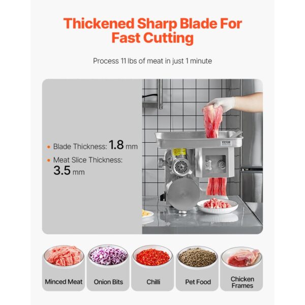 VEVOR 5 kg/Min elektrischer Fleischwolf Wurstfüller mit Klinge & Mahlplatte, Zerkleinern und Würfeln – Bild 4 VEVOR 5 kg/Min elektrischer Fleischwolf Wurstfüller mit Klinge & Mahlplatte, Zerkleinern und Würfeln – Bild 4