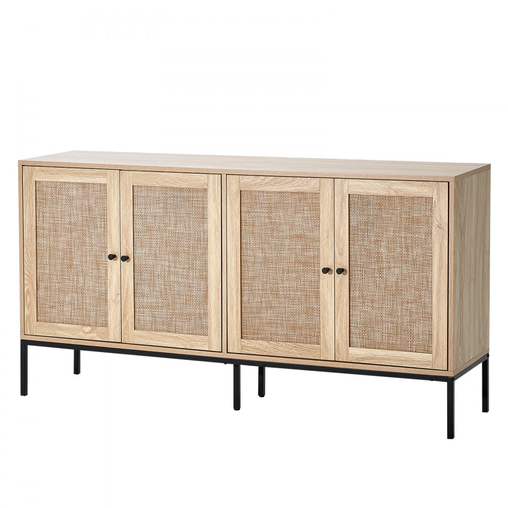 VEVOR Rattanschrank Rattankommode Aufbewahrungsschrank mit 4 magnetischen Türen & verstellbaren Regalen
