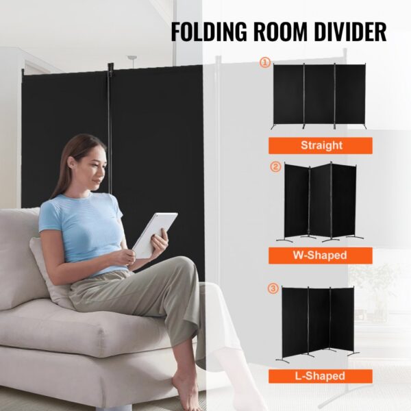 VEVOR Raumteiler 3 Paneele Raumteiler 260 x 184 x 52 cm, Schwarz – Bild 5