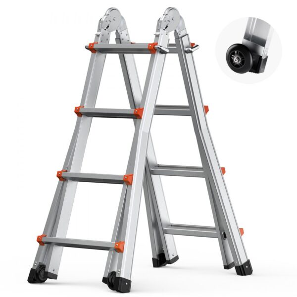 VEVOR Teleskopleiter mit A-Rahmen, 4 m Aluminium-Ausziehleiter, 150 kg Tragkraft