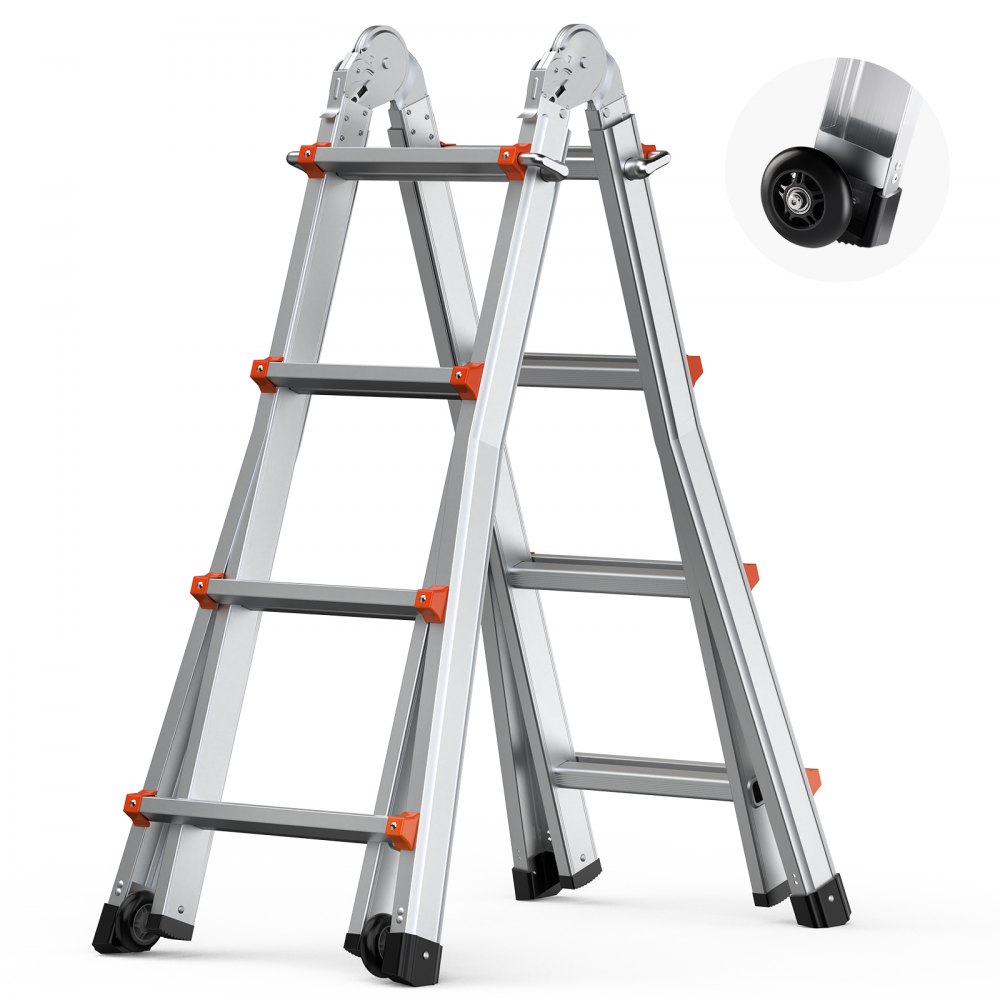 VEVOR Teleskopleiter mit A-Rahmen, 4 m Aluminium-Ausziehleiter, 150 kg Tragkraft