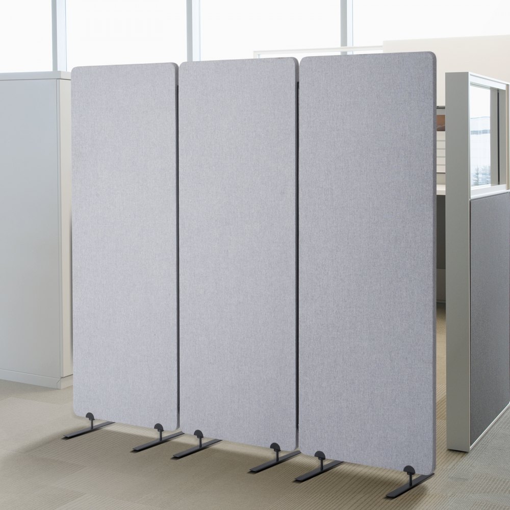VEVOR Raumteiler 3 Paneele Paravent 1840 x 350 x 1655 mm, für Büro Schlafzimmer Arbeitszimmer, hellgrau