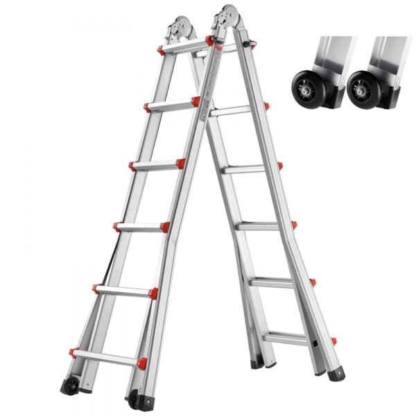 VEVOR Teleskopleiter mit A-Rahmen, 6230 mm kompakte Aluminium-Ausziehleiter, 150 kg Tragkraft