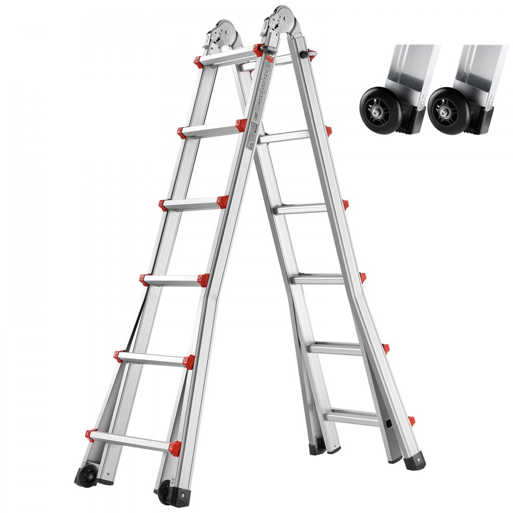 VEVOR Teleskopleiter mit A-Rahmen, 6230 mm kompakte Aluminium-Ausziehleiter, 150 kg Tragkraft
