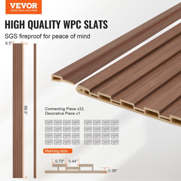 VEVOR Akustikpaneele 8er-Set, 2450 x 166 mm, WPC-Akzent-Holzwandpaneele für moderne Innenwände – Bild 2