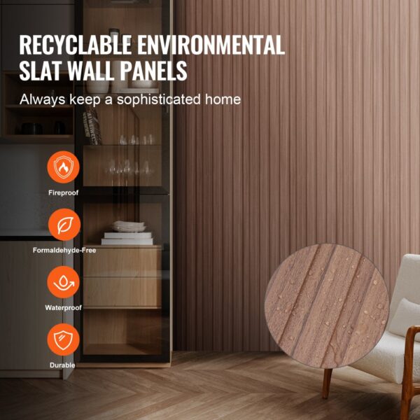 VEVOR Akustikpaneele 8er-Set, 2450 x 166 mm, WPC-Akzent-Holzwandpaneele für moderne Innenwände – Bild 3