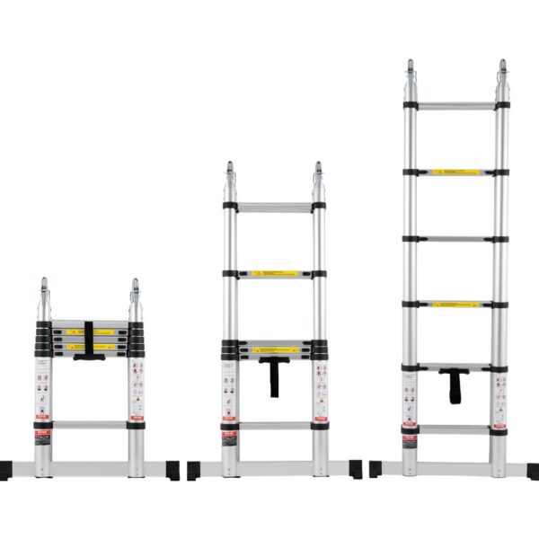 VEVOR Teleskopleiter, 1,85-3,79m A-förmige Aluminium-Ausziehleiter, 170 kg Tragkraft mit Stabilisatorstange