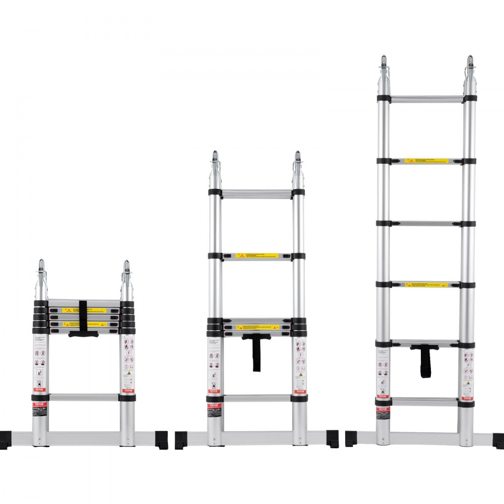 VEVOR Teleskopleiter, 1,85-3,79m A-förmige Aluminium-Ausziehleiter, 170 kg Tragkraft mit Stabilisatorstange