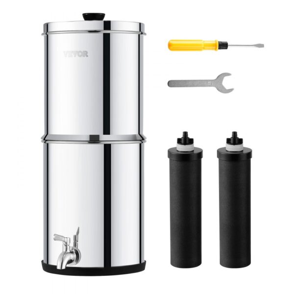 VEVOR Schwerkraft Wasserfiltersystem Edelstahl Arbeitsplattensystem 7 L + 8,5 L Wasserfiltrationssystem
