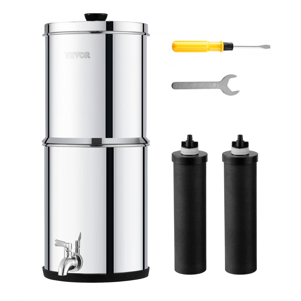 VEVOR Schwerkraft Wasserfiltersystem Edelstahl Arbeitsplattensystem 7 L + 8,5 L Wasserfiltrationssystem