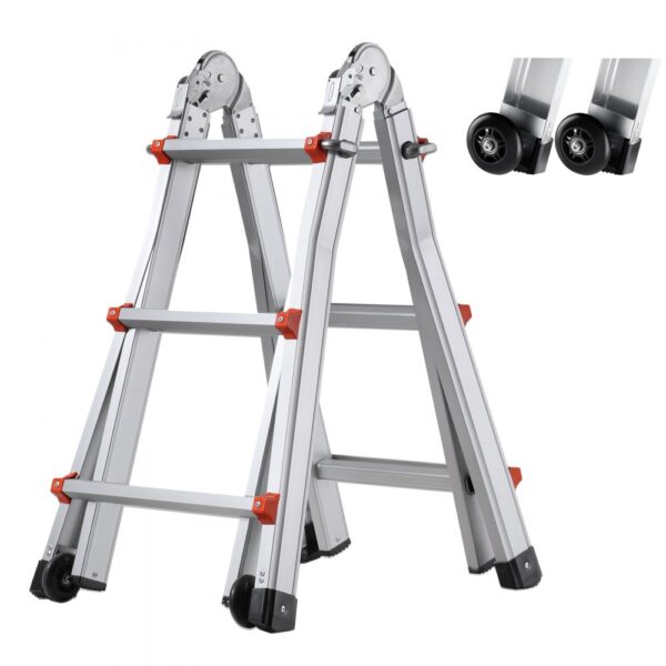 VEVOR Teleskopleiter mit A-Rahmen, 3350 mm, kompakte Aluminium-Ausziehleiter, 150 kg Tragkraft