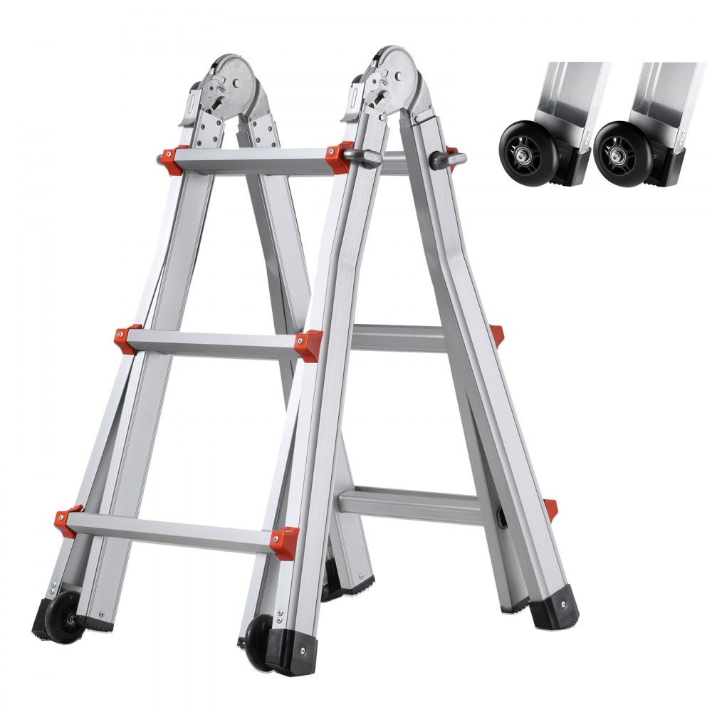 VEVOR Teleskopleiter mit A-Rahmen, 3350 mm, kompakte Aluminium-Ausziehleiter, 150 kg Tragkraft