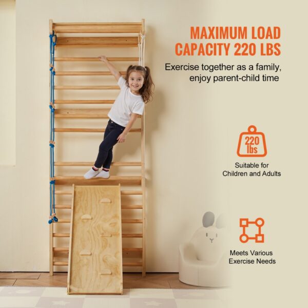 VEVOR Schwedische Leiterwand 15-stufiges Kletterspielzeug aus Holz für Indoor-Spielplätze, 100 kg Tragkraft – Bild 5