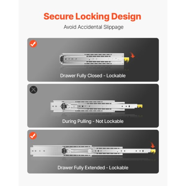 VEVOR 1 Paar Schubladenschienen mit Vollauszug 610 mm 226 kg Tragkraft, Kugellager mit Einzelsperre – Bild 3