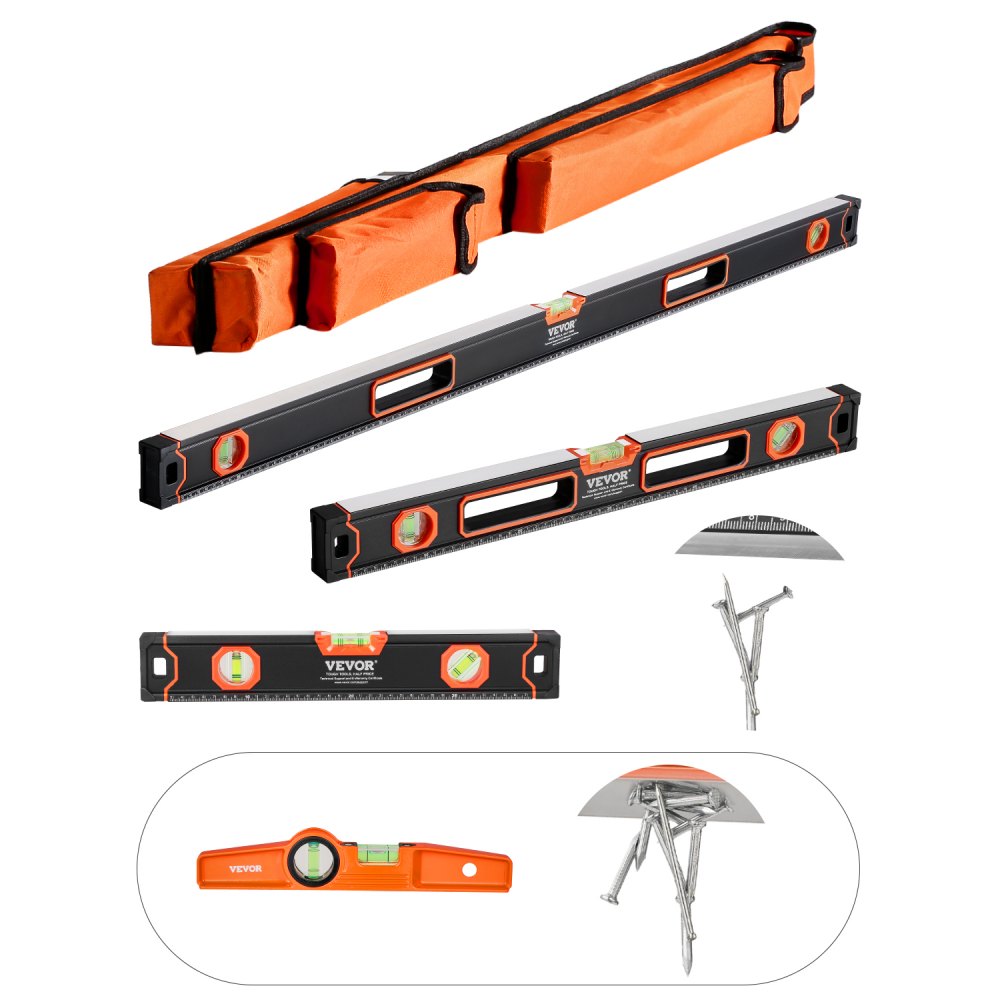 VEVOR 4-teiliges Torpedo-Wasserwaagen-Set, 120/60/40/25cm Kastenwasserwaagen-Set