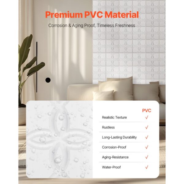 VEVOR 3D-Wandpaneele, 33er-Set 30x30 cm PVC-Wandverkleidung im modernen minimalistischen Blumendesign – Bild 4
