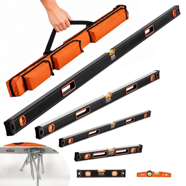 VEVOR Wasserwaagen 6er-Set, 200/120/80/60/40/25cm, Messwerkzeug mit Libellen für 45/90/180 Grad