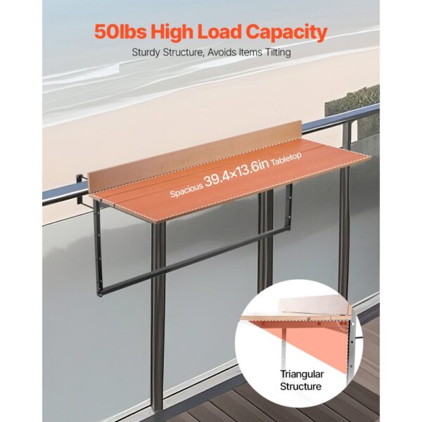 VEVOR Balkon-Hängetisch, 1000x345mm, klappbarer Balkonhängetisch, 5-stufig verstellbar – Bild 3