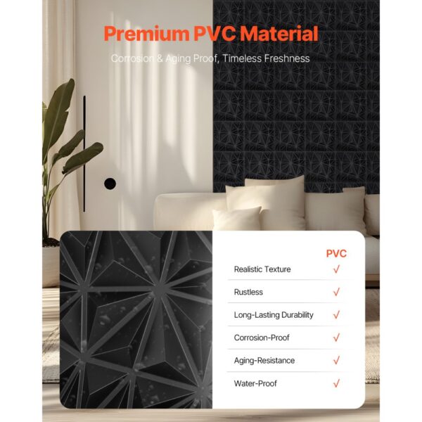 VEVOR 3D-Wandpaneele, 33er-Set 30x30 cm PVC-Moderne minimalistische Wandverkleidung, 2,97 m² – Bild 4