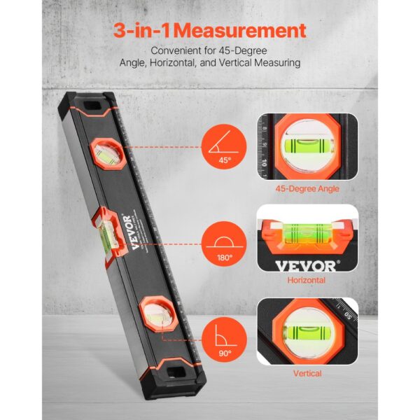 VEVOR 6-teiliges Wasserwaagen-Set, 200/120/80/60/40/25 cm Kastenwasserwaagen-Set, (nur 25 cm hat Magnet) – Bild 5