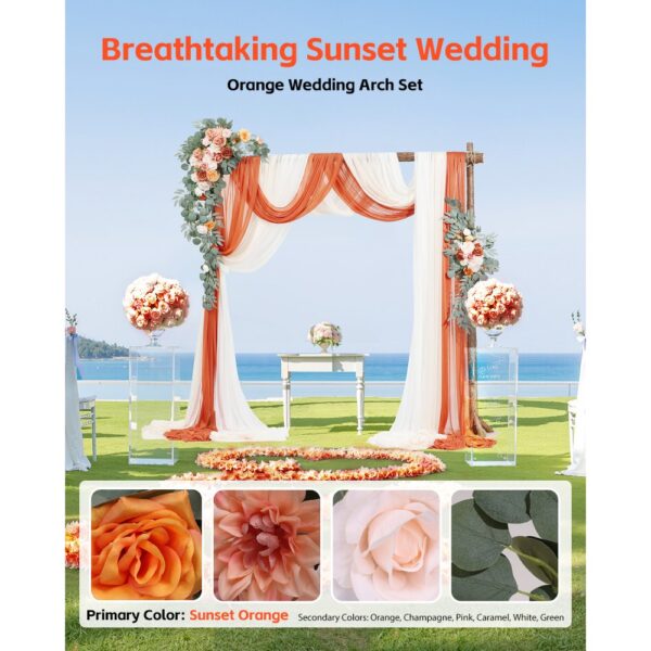 VEVOR Hochzeit Bogen, orangefarbene Blumen für Traubogen mit Vorhängen (5er-Pack), 2 Blumenarrangements – Bild 2