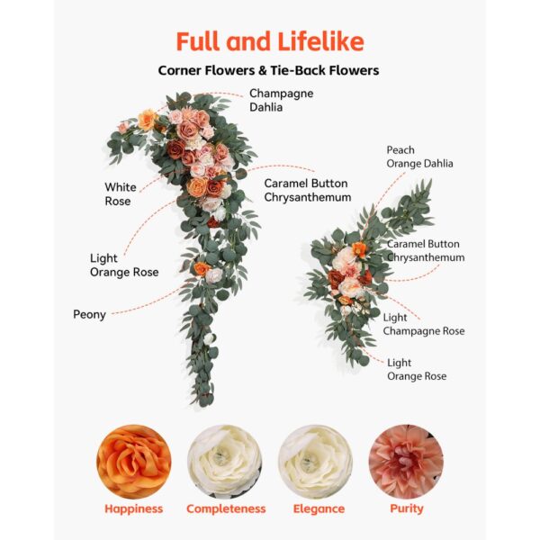 VEVOR Hochzeit Bogen, orangefarbene Blumen für Traubogen mit Vorhängen (5er-Pack), 2 Blumenarrangements – Bild 5