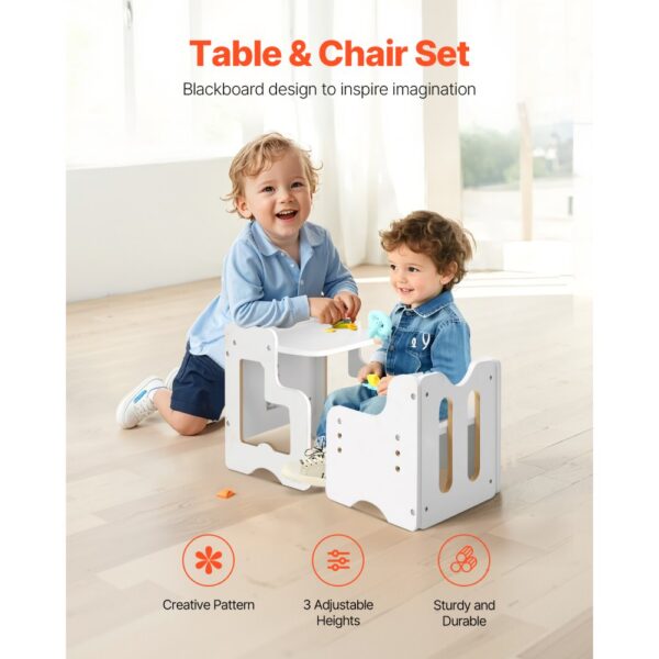 VEVOR Montessori Tisch Stuhlset Kleinkindertischset (mit Tafel) aus Holz für 1–5-Jährige, Weiß – Bild 2