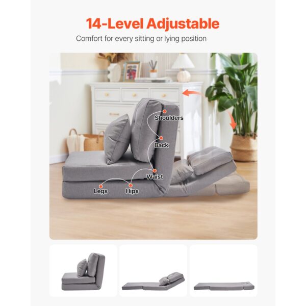 VEVOR Umwandelbares Bodensofa Schlafsofa, faltbares Sofa für Wohnzimmer und Schlafzimmer, grau – Bild 2