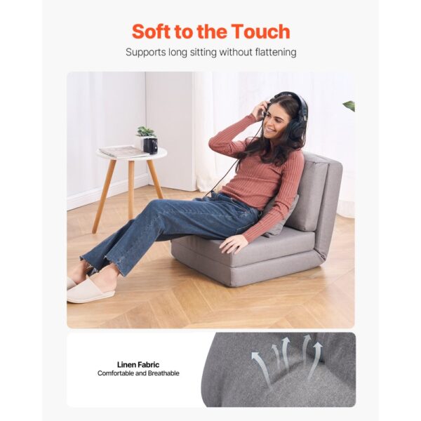 VEVOR Umwandelbares Bodensofa Schlafsofa, faltbares Sofa für Wohnzimmer und Schlafzimmer, grau – Bild 3