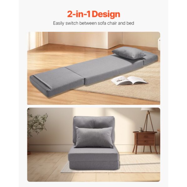 VEVOR Umwandelbares Bodensofa Schlafsofa, faltbares Sofa für Wohnzimmer und Schlafzimmer, grau – Bild 5