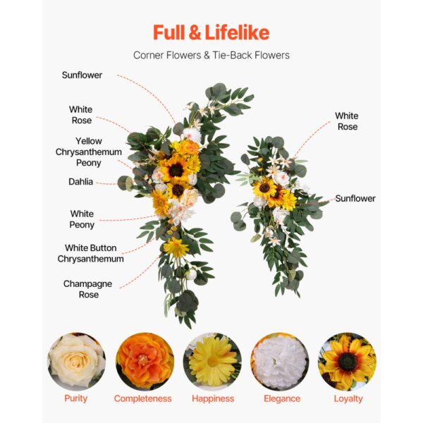 VEVOR Blumen für Hochzeit Bogen, gelbe Blumen für Traubogen mit Vorhängen (3er-Set), 2 Blumenarrangements – Bild 5 VEVOR Blumen für Hochzeit Bogen, gelbe Blumen für Traubogen mit Vorhängen (3er-Set), 2 Blumenarrangements – Bild 5