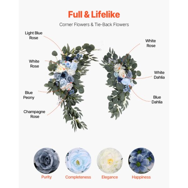 VEVOR Künstliches Blumenset für Hochzeit Bogen, blaue Blumen für Traubogen mit Vorhängen (4er-Set) – Bild 5