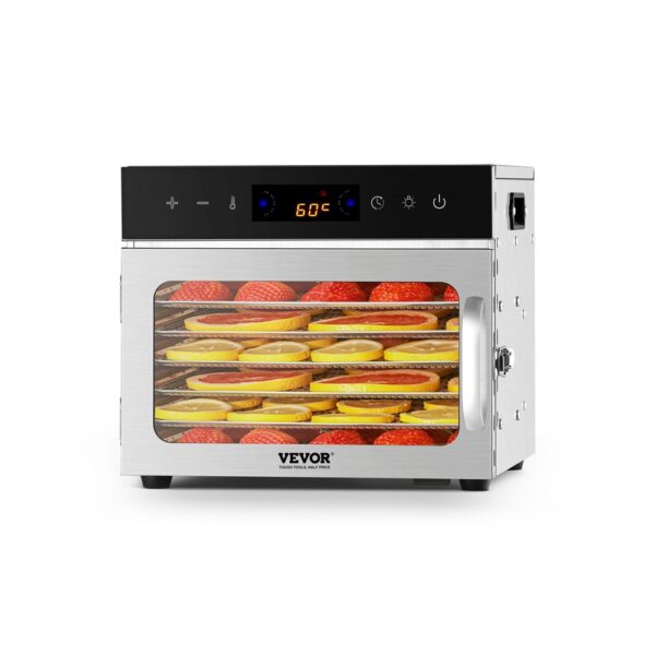 VEVOR Dörrgerät Dörrautomat 6 Edelstahlschalen, elektrischer 400 W Futtertrockner mit einstellbarer Temperatur