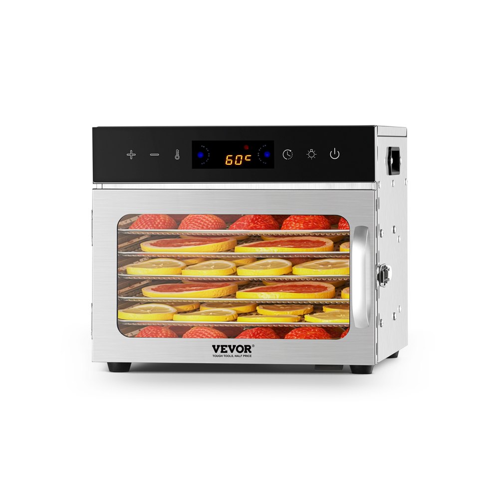 VEVOR Dörrgerät Dörrautomat 6 Edelstahlschalen, elektrischer 400 W Futtertrockner mit einstellbarer Temperatur