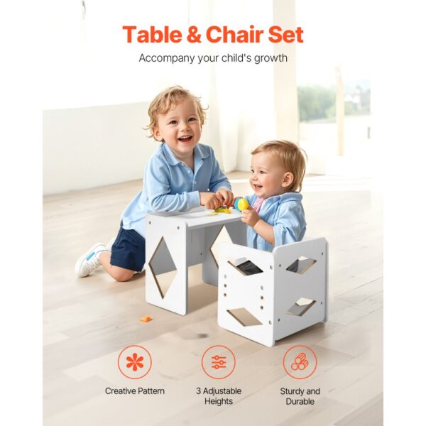 VEVOR Montessori Tisch Stuhlset Kleinkindertischset (1 Tisch + 1 Stuhl) aus Holz für 1–5-Jährige, Weiß – Bild 2