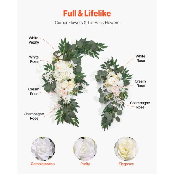 VEVOR Blumenset für Hochzeit Bogen, weiße Blumen für Traubogen mit Vorhängen (3er-Set), 2 Blumenarrangements – Bild 5 VEVOR Blumenset für Hochzeit Bogen, weiße Blumen für Traubogen mit Vorhängen (3er-Set), 2 Blumenarrangements – Bild 5