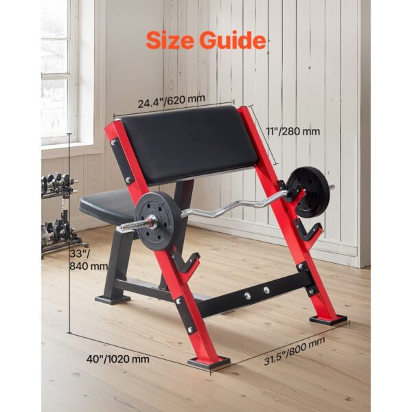 VEVOR Preacher Curl Bank Krafttrainingsbänke (Max. Belastung 300 kg), Fitnessgerät für das Heim-Fitnessstudio – Bild 2