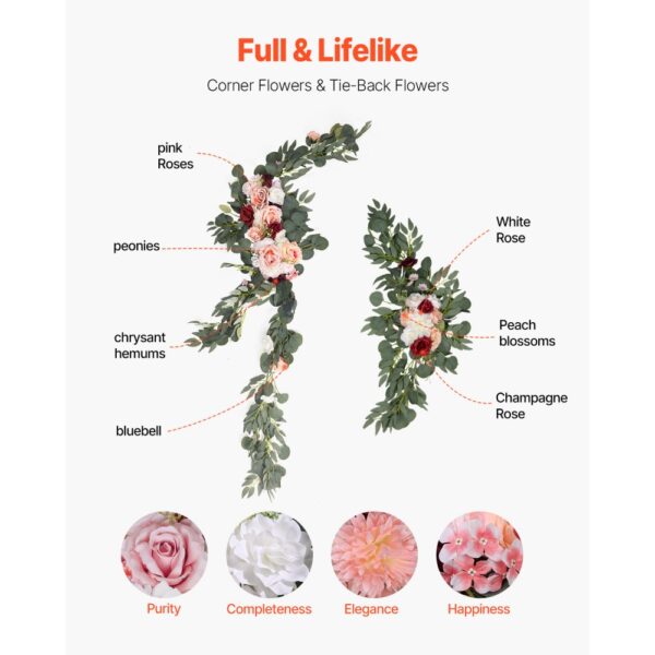 VEVOR Blumenset für Hochzeit Bogen, rosa Blumenset für Traubogen mit Vorhängen (5er-Set), 2 Blumenarrangements – Bild 5