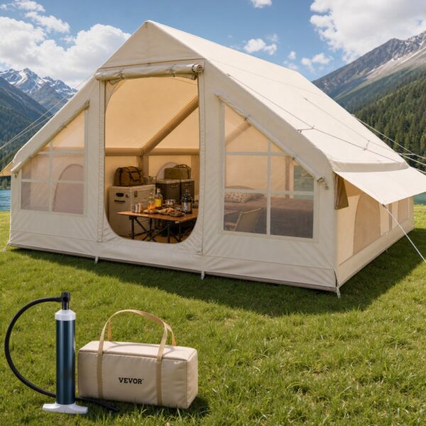 VEVOR Aufblasbare Zelte für Camping 4x3x2 m, 5–8 Personen, 300D Oxford Glamping-Zelt mit Ofenanschluss