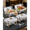 VEVOR Chafing Dish Set Speisenwärmer Edelstahl mit 4 Behältern in voller Größe (7,5 L pro), für Partys