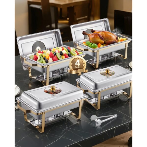 VEVOR Chafing Dish Set Speisenwärmer Edelstahl mit 4 Behältern in voller Größe (7,5 L pro), für Partys