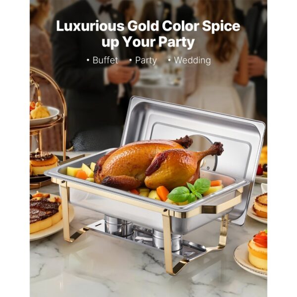 VEVOR Chafing Dish Set Speisenwärmer Edelstahl mit 4 Behältern in voller Größe (7,5 L pro), für Partys – Bild 2