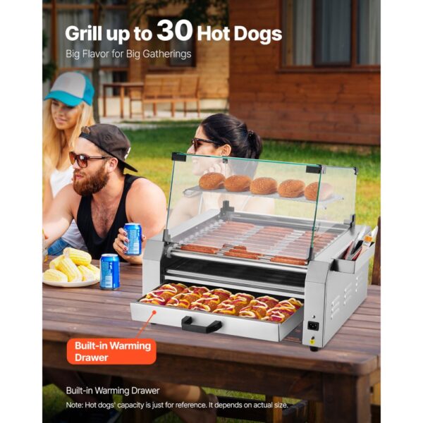 VEVOR Hot Dog Grill Maschine 30 Hot dogs 11 Rollen Edelstahl, 2400 W – Bild 2