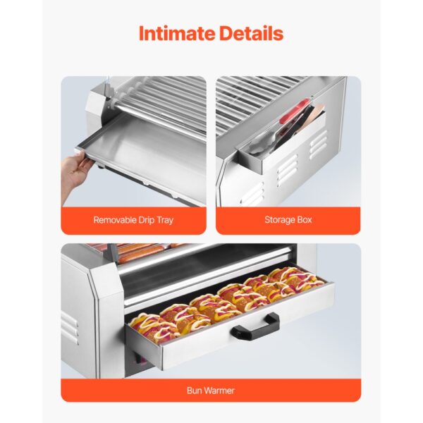 VEVOR Hot Dog Grill Maschine 30 Hot dogs 11 Rollen Edelstahl, 2400 W – Bild 5