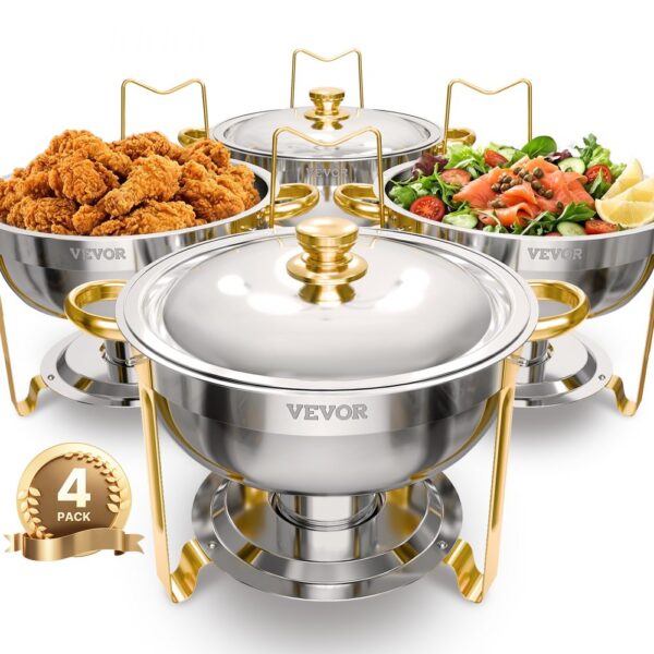 VEVOR Chafing Dish Buffet Speisenwärmer mit 4 Behältern in voller Größe (4,7 L pro)