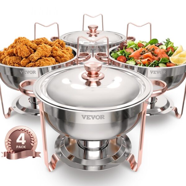 VEVOR Chafing Dish Buffet Speisenwärmer mit 4 Behältern in voller Größe (4,7 L pro)